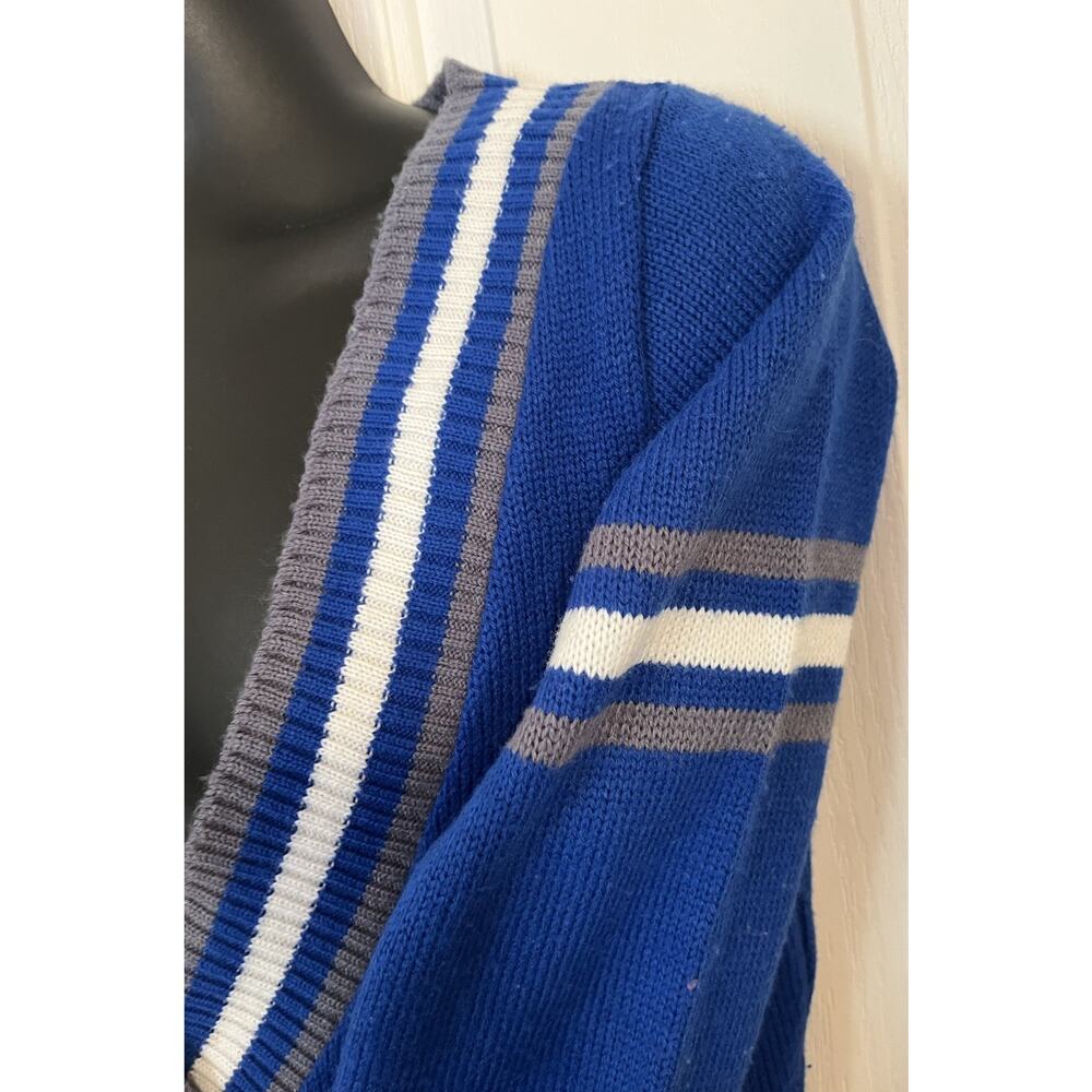 VTG 80s-90s Varsity Sweater Royal Blue White Cheer Tennis Cotton Preppy Academia - Picture 2 of 5